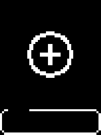 Monochrome proposed insert-pod screen with a circled plus and down arrow above a bottom outlined bar