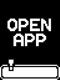 Monochrome proposed OPEN APP error screen with an X symbol at the left of a bottom outlined bar